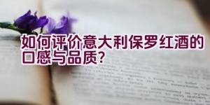 如何评价意大利保罗红酒的口感与品质？