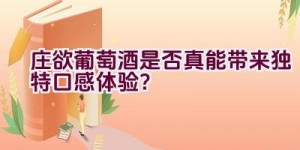 庄欲葡萄酒是否真能带来独特口感体验？